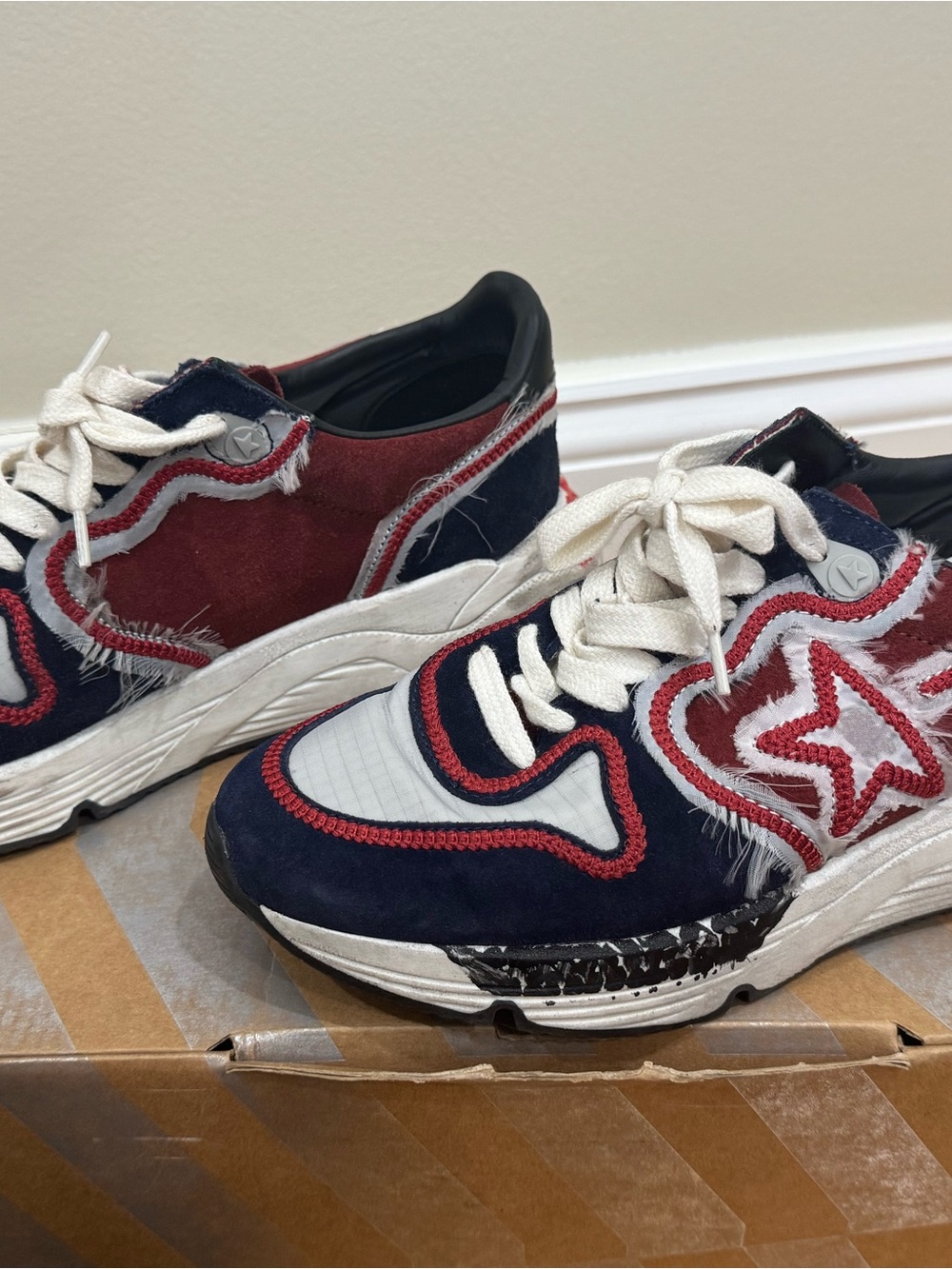Golden Goose Running Sole Sneakers Blue Red Chain Stitch Size 36 - Picture 6 of 7